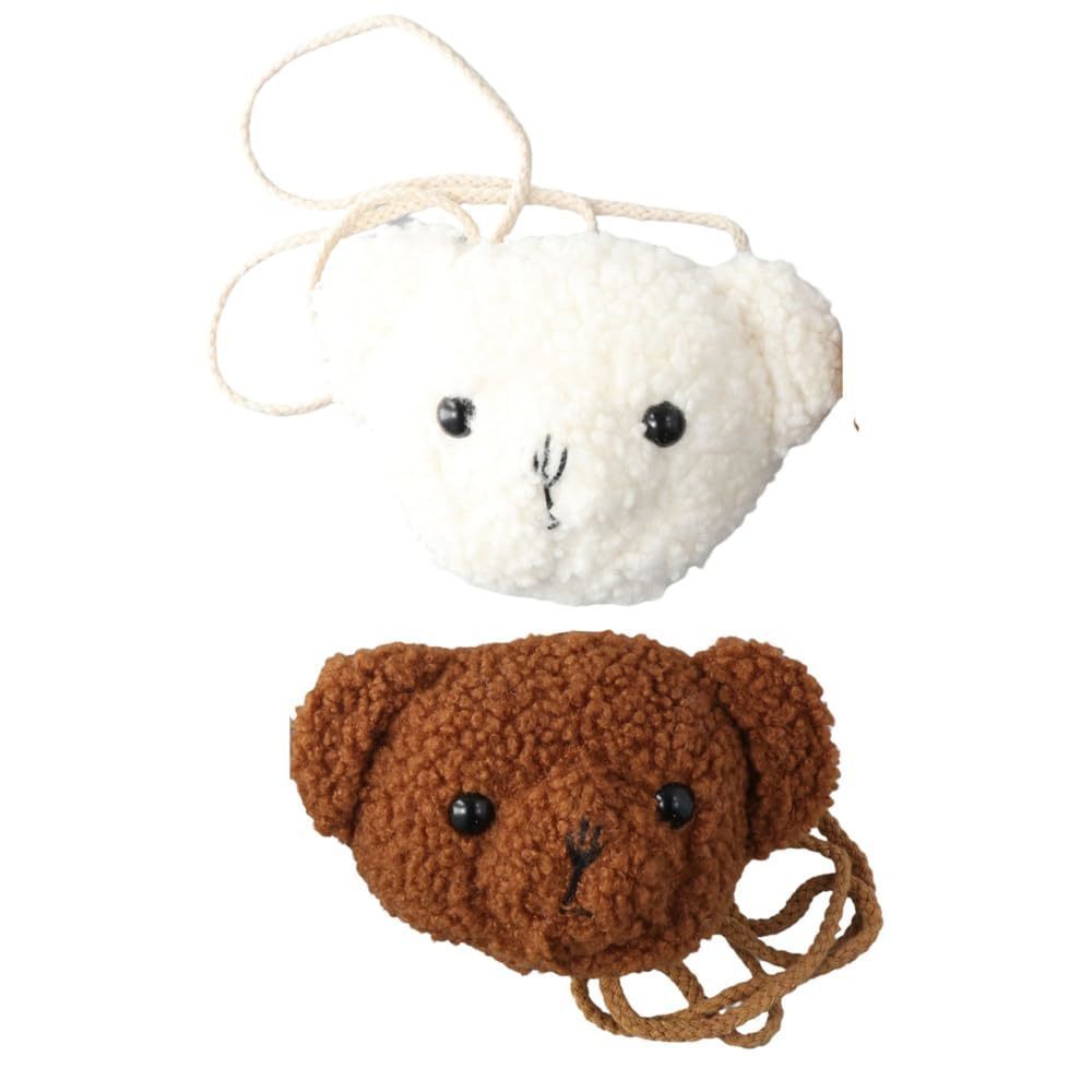 2Pcs Cute Cartoon Bear Head Shoulder Bag Messenger Bag, Plush Stuffed T_T